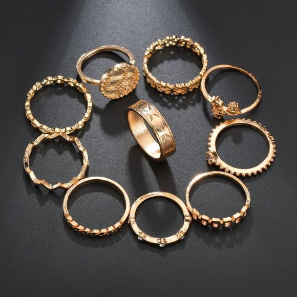 Boho Snakes Signet 10 Rings Set - Picture 3 of 5